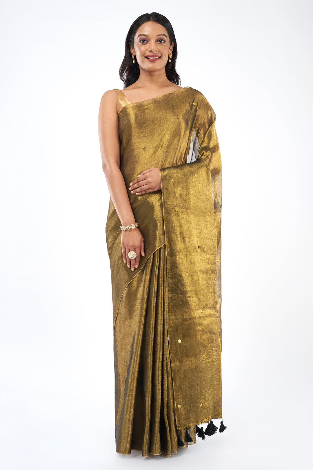 Teejh Sunheri Siyahi Raga Tissue Saree