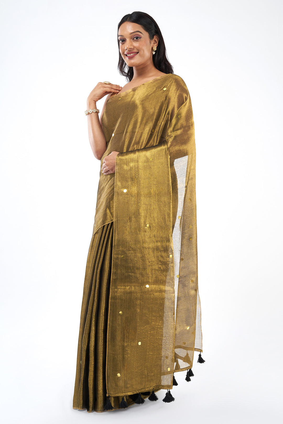 Teejh Sunheri Siyahi Raga Tissue Saree