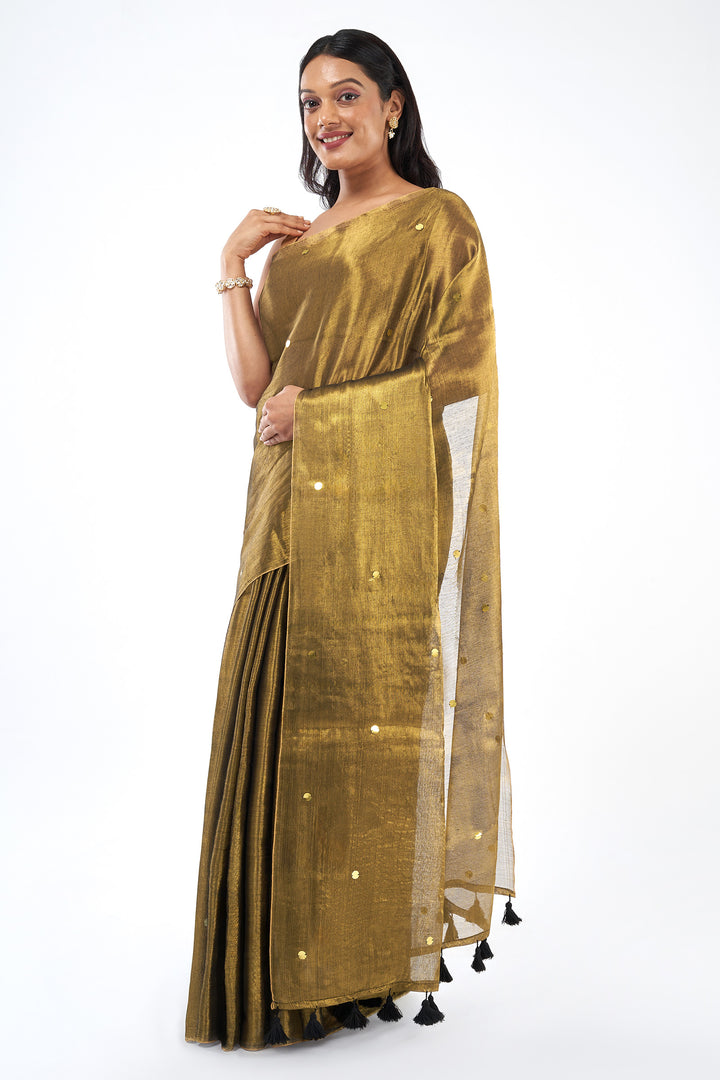 Teejh Sunheri Siyahi Raga Tissue Saree