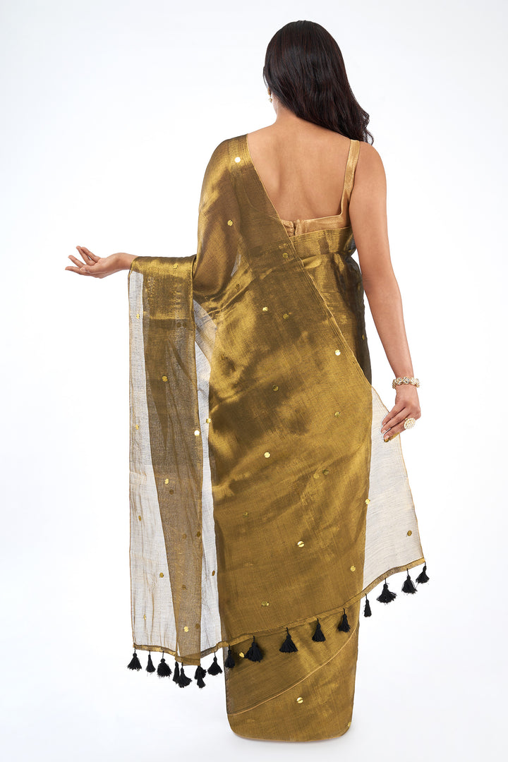 Teejh Sunheri Siyahi Raga Tissue Saree