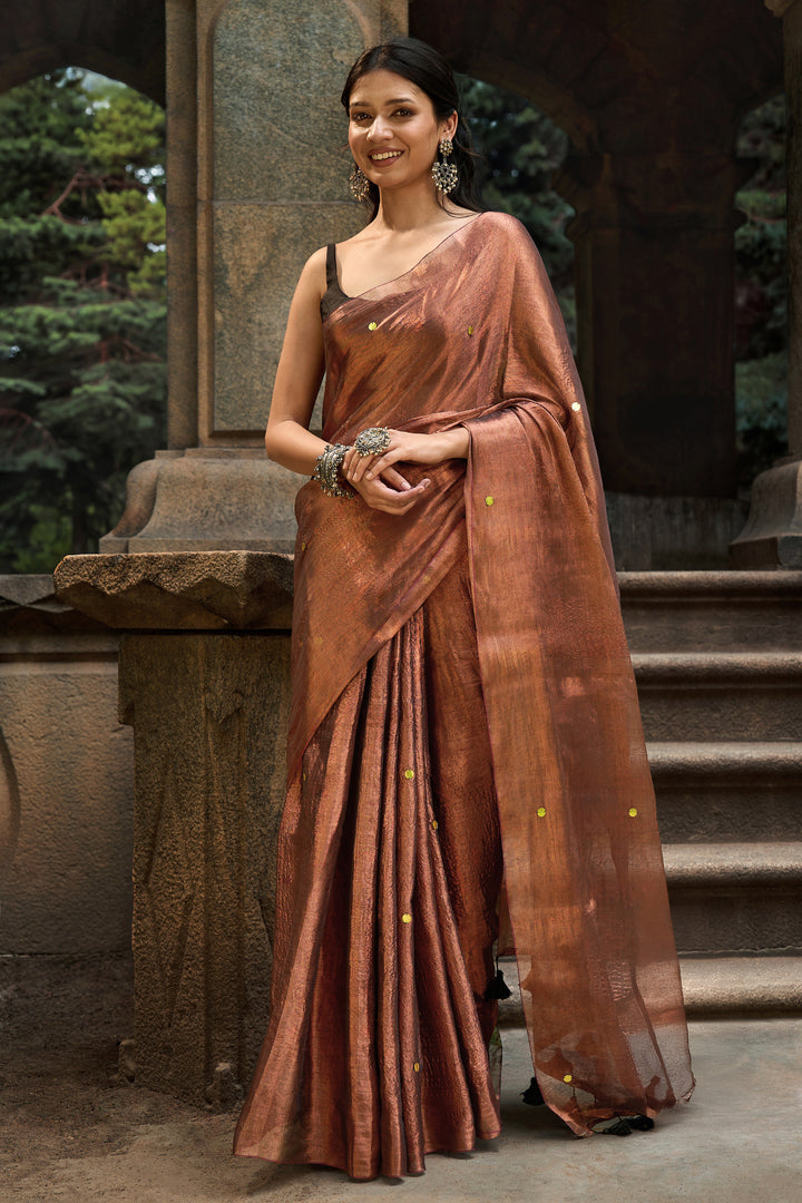 Teejh Laal Maati Raga Tissue Saree