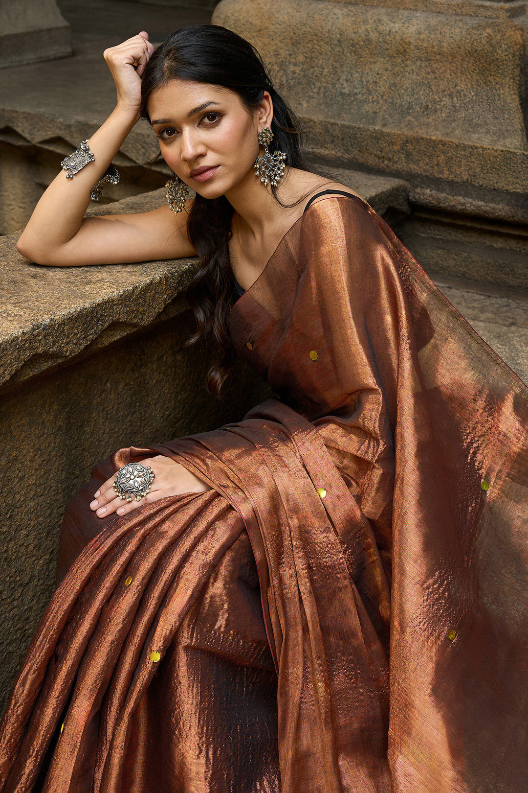 Teejh Laal Maati Raga Tissue Saree