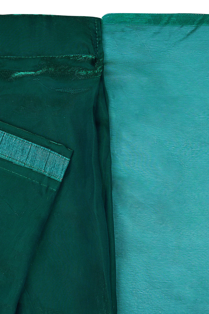 Meiyara Satin Pre-Draped Bottle Green Saree