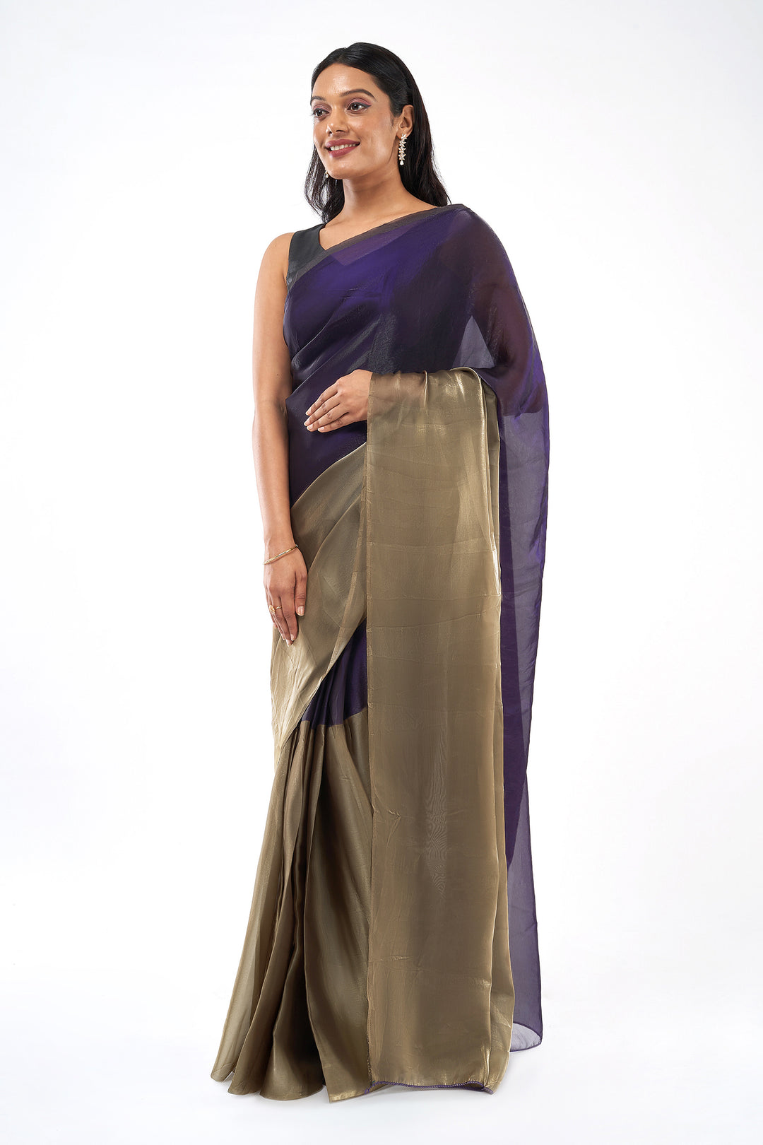Alesia Satin Pre-Draped Purple Saree