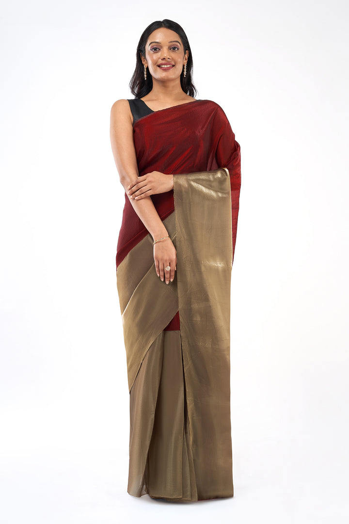AVayara Satin Pre-Draped Maroon Saree
