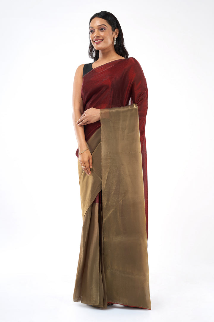 AVayara Satin Pre-Draped Maroon Saree