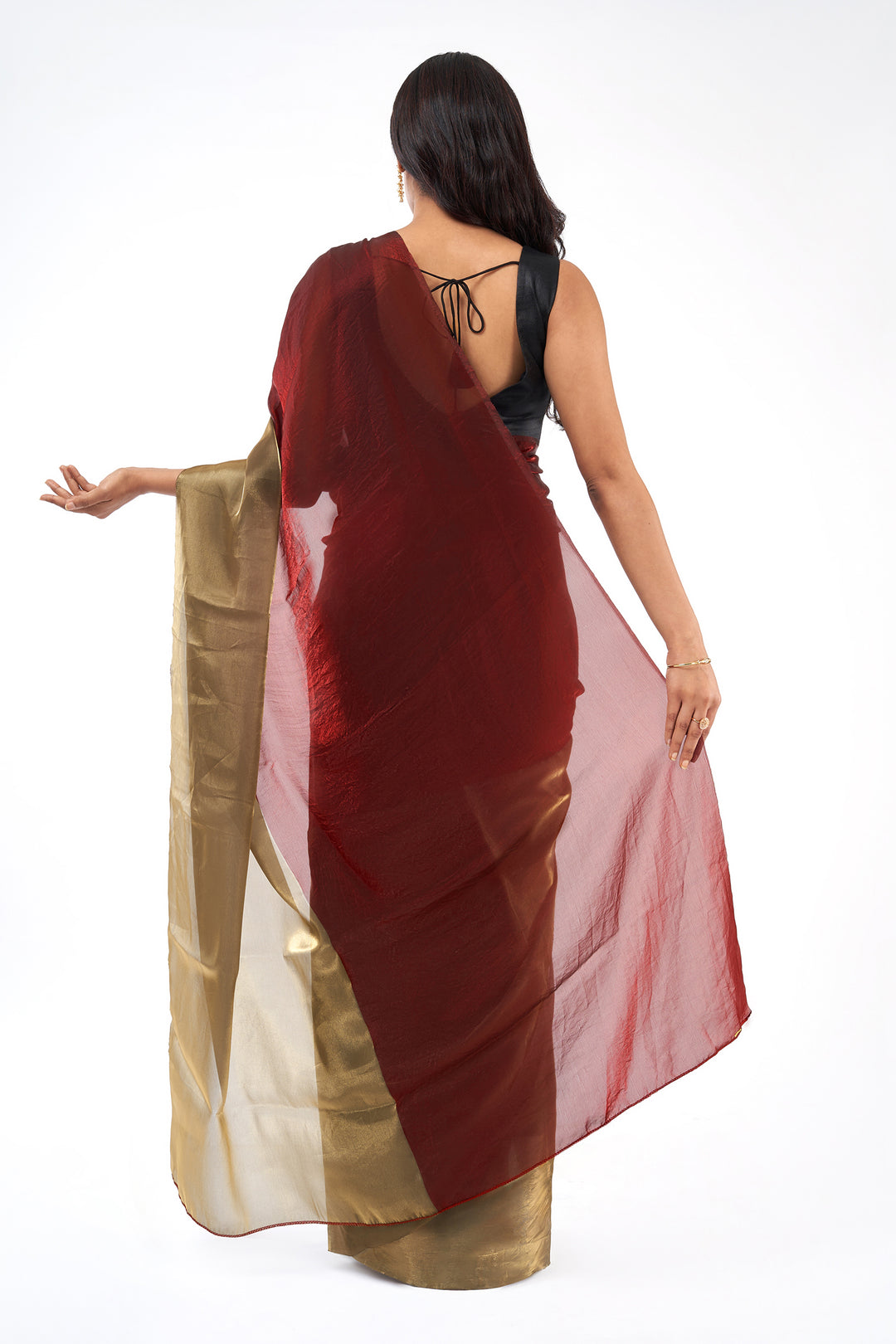 AVayara Satin Pre-Draped Maroon Saree