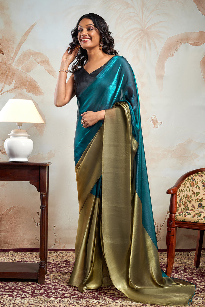 Avyanna Satin Pre-Draped Blue Saree