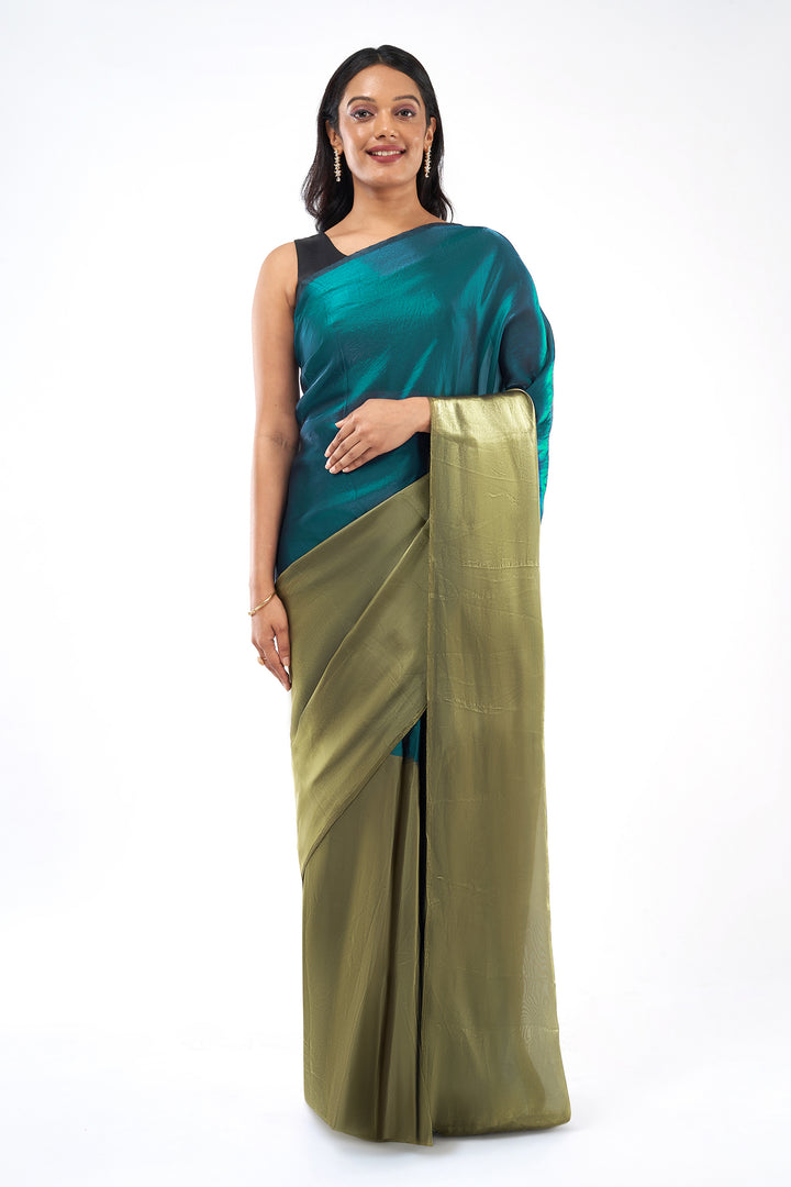 Avyanna Satin Pre-Draped Blue Saree