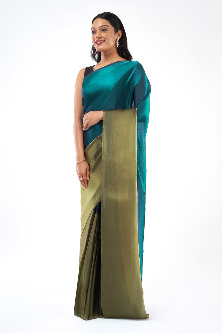 Avyanna Satin Pre-Draped Blue Saree