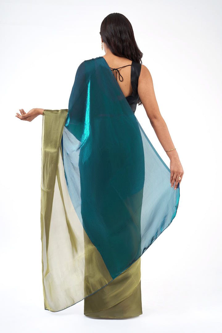 Avyanna Satin Pre-Draped Blue Saree