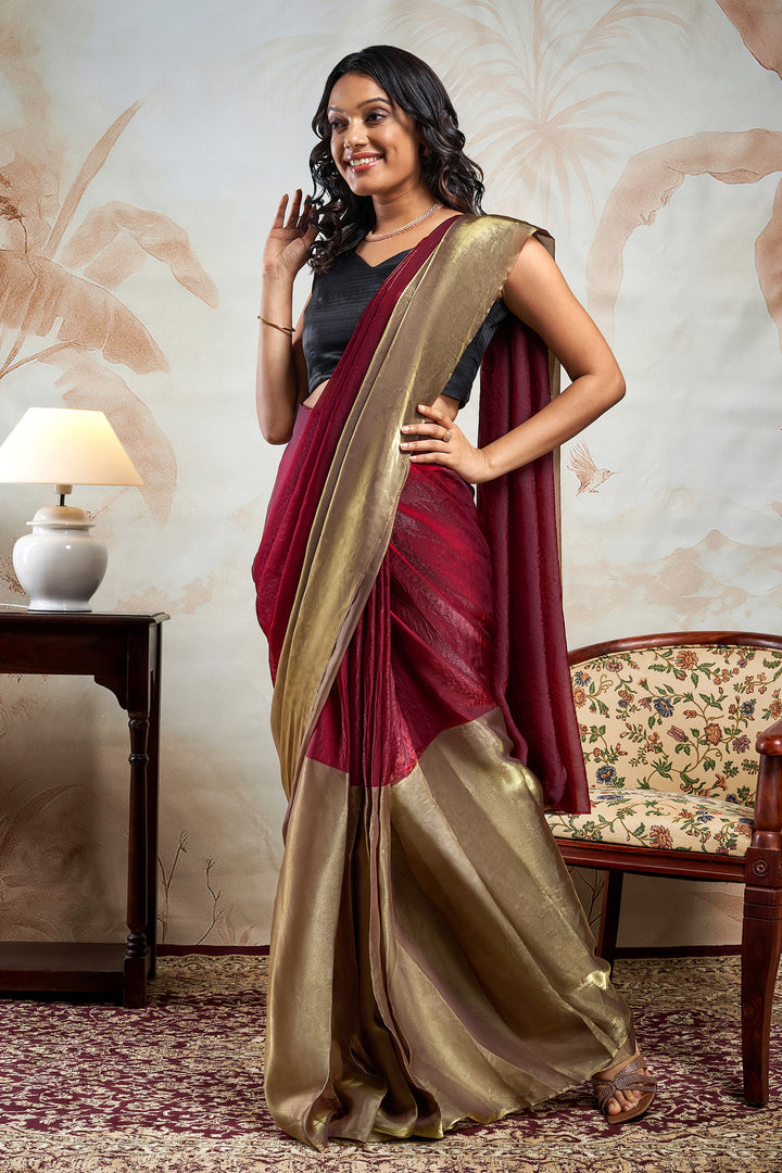 Saavya Satin Pre-Draped Wine Saree