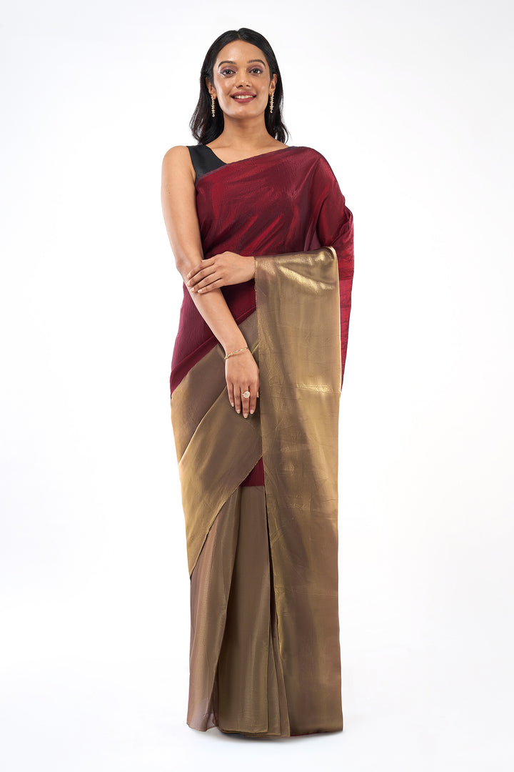 Saavya Satin Pre-Draped Wine Saree
