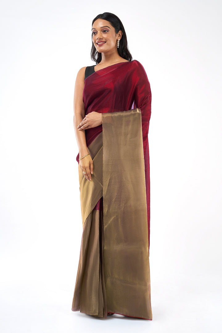 Saavya Satin Pre-Draped Wine Saree