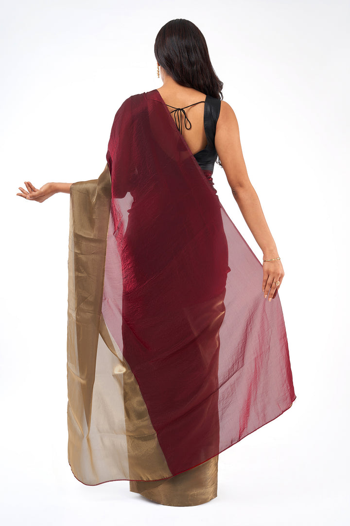 Saavya Satin Pre-Draped Wine Saree