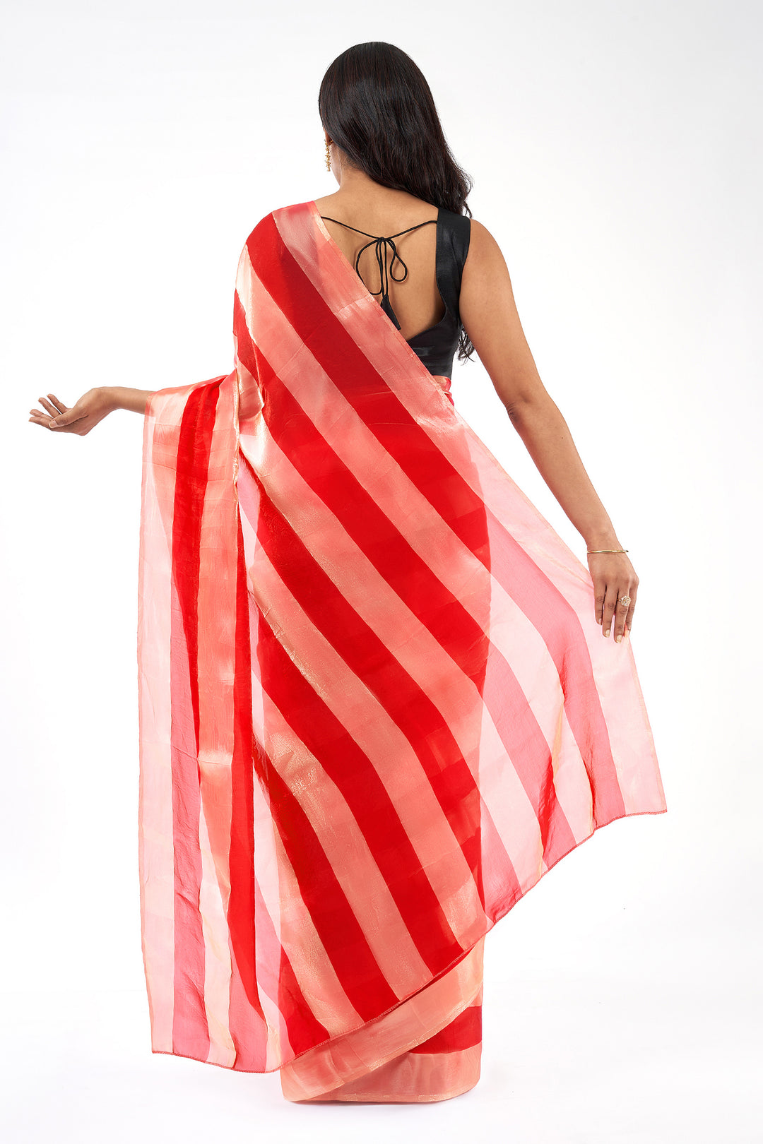 Nayika Satin Pre-Draped Pink Striped Saree