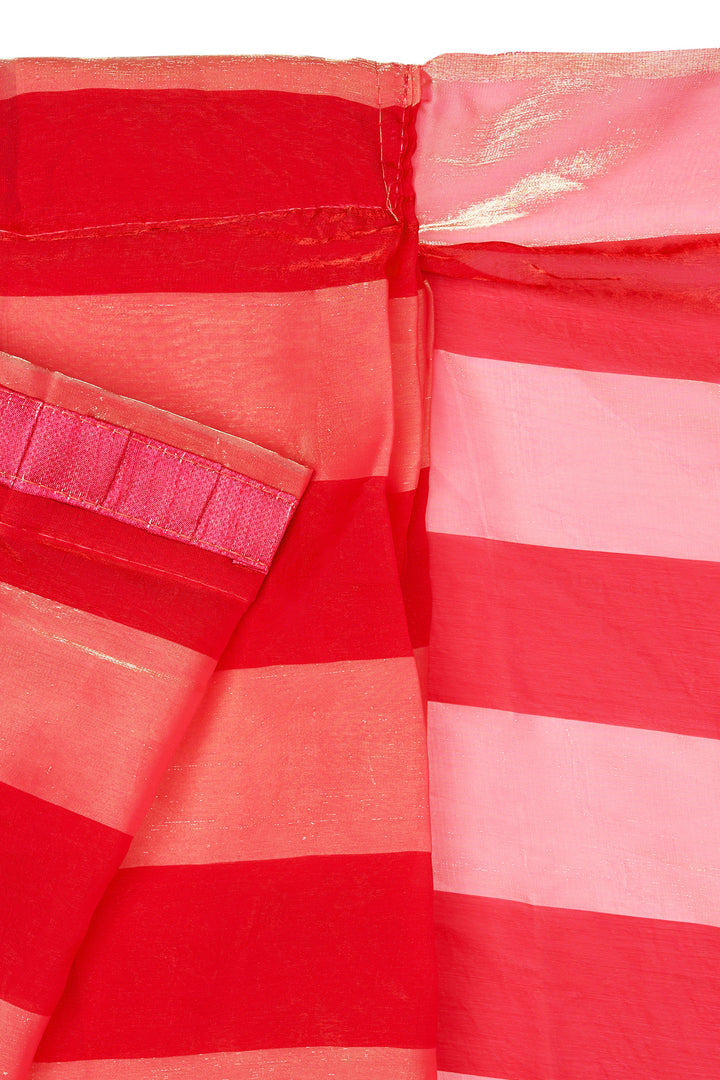 Nayika Satin Pre-Draped Pink Striped Saree