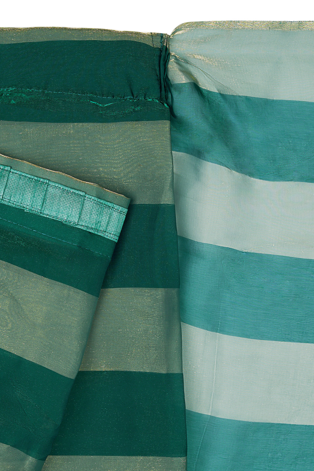 Rivana Satin Pre-Draped Bottle Green Striped Saree