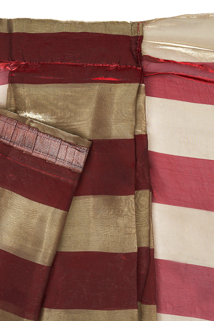Ameera Satin Pre-Draped Maroon Striped Saree