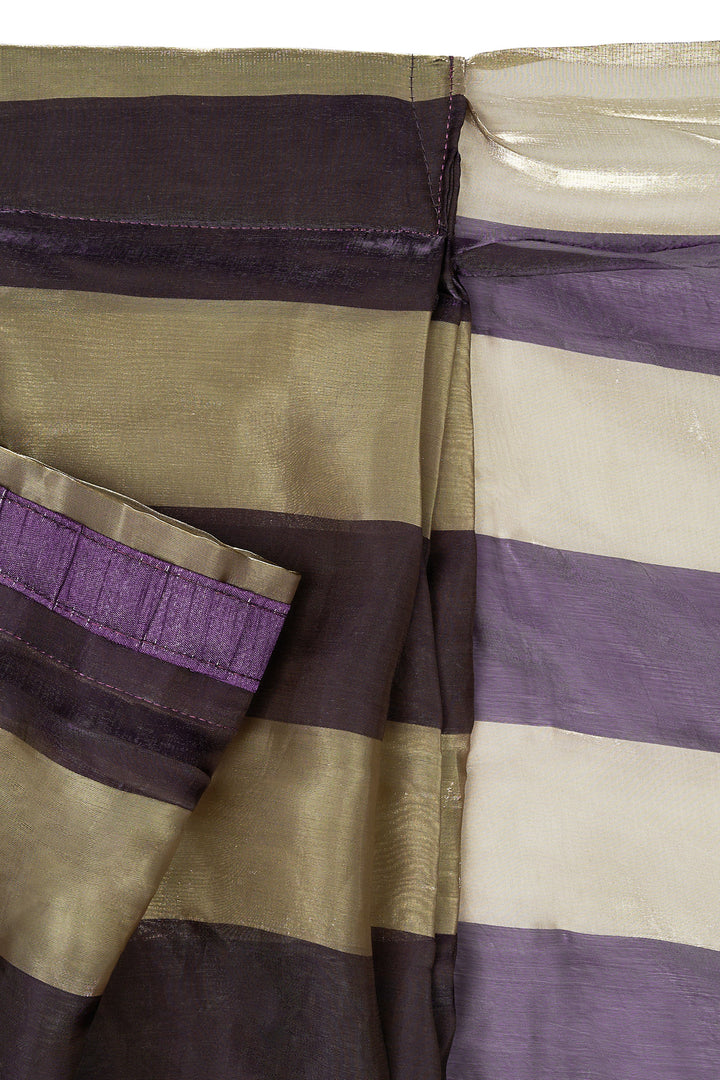 Mahishka Satin Pre-Draped Purple Striped Saree