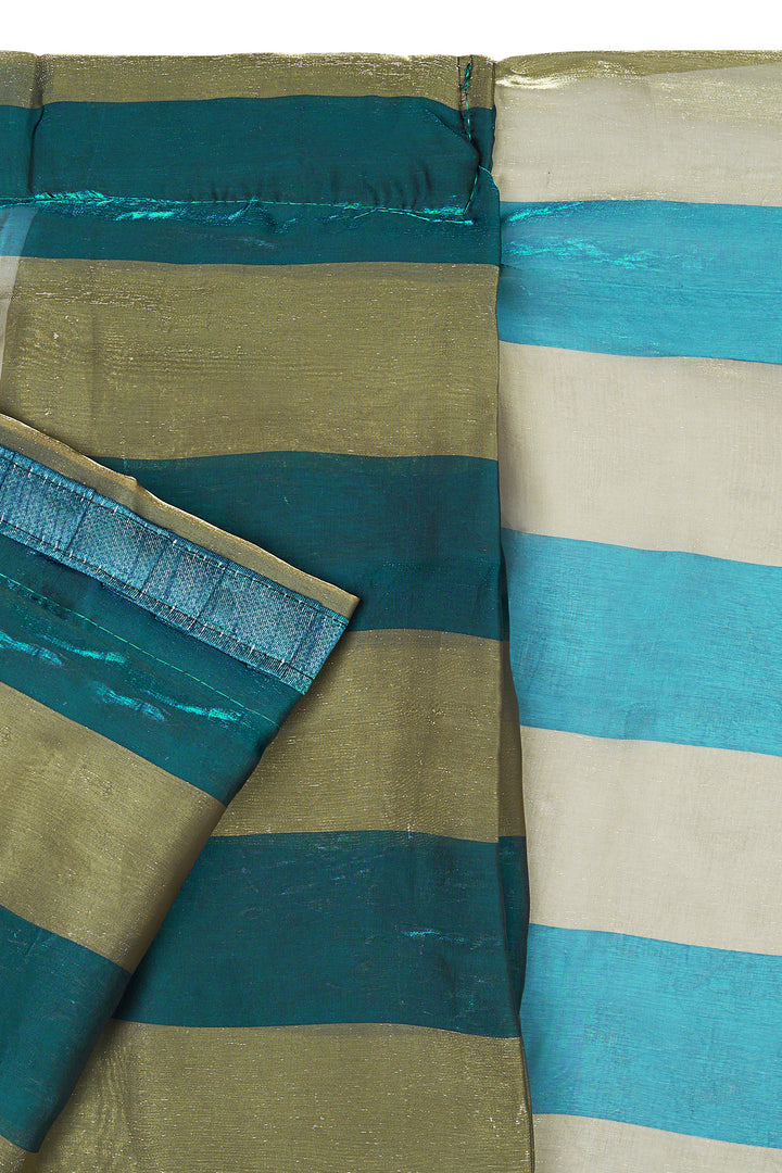 Kaia Satin Pre-Draped Blue Striped Saree