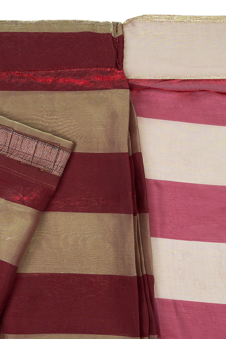 Ivara Satin Pre-Draped Wine Striped Saree