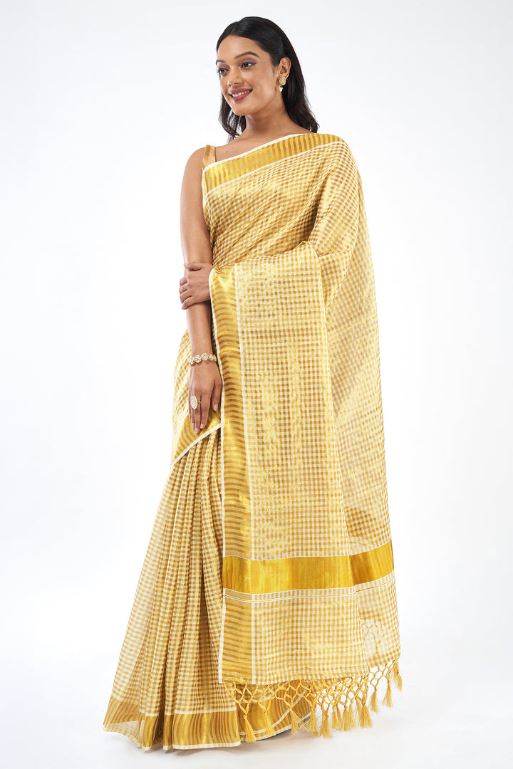 Teejh Kairali Zari Checkered Kasavu Saree