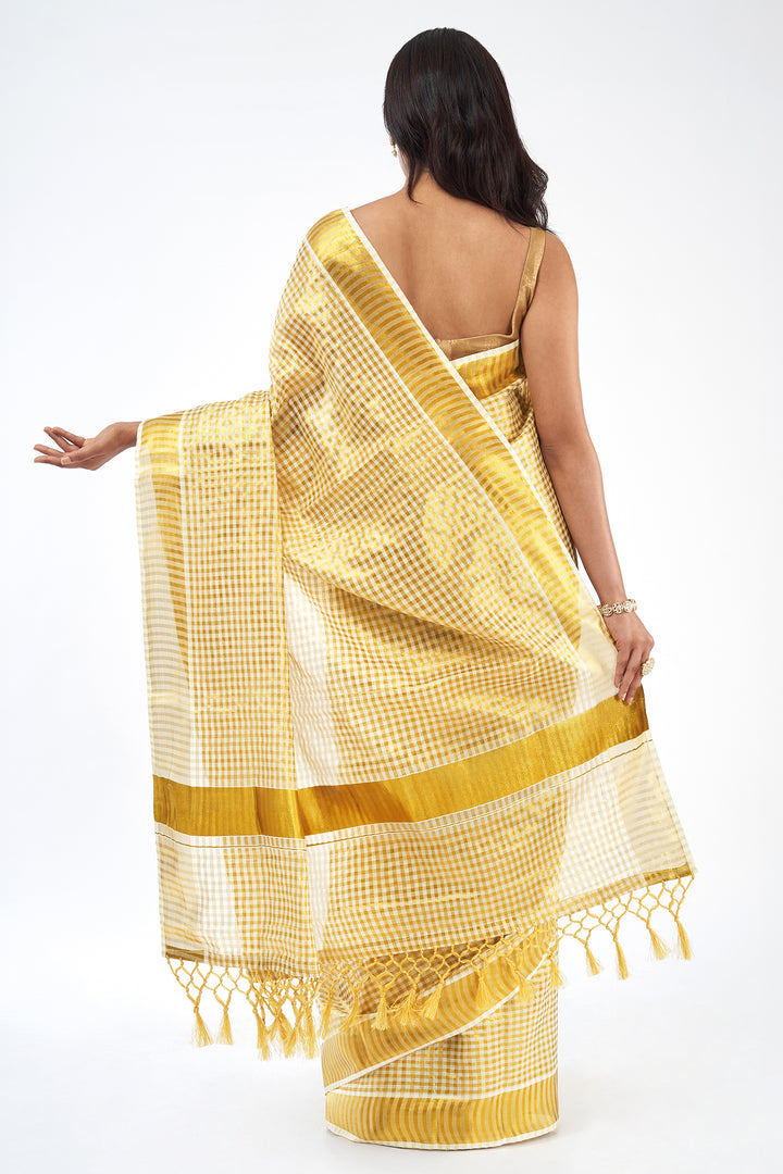 Teejh Kairali Zari Checkered Kasavu Saree