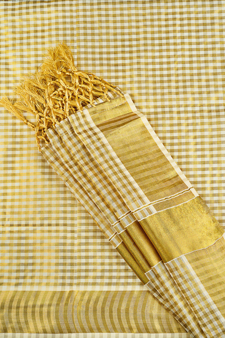 Teejh Kairali Zari Checkered Kasavu Saree