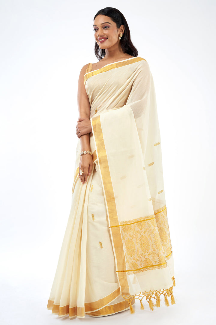 Teejh Kasaara Zari Floral Kasavu Saree