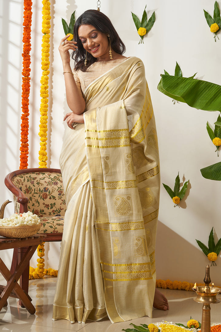 Teejh Aarani Zari Work Kasavu Saree