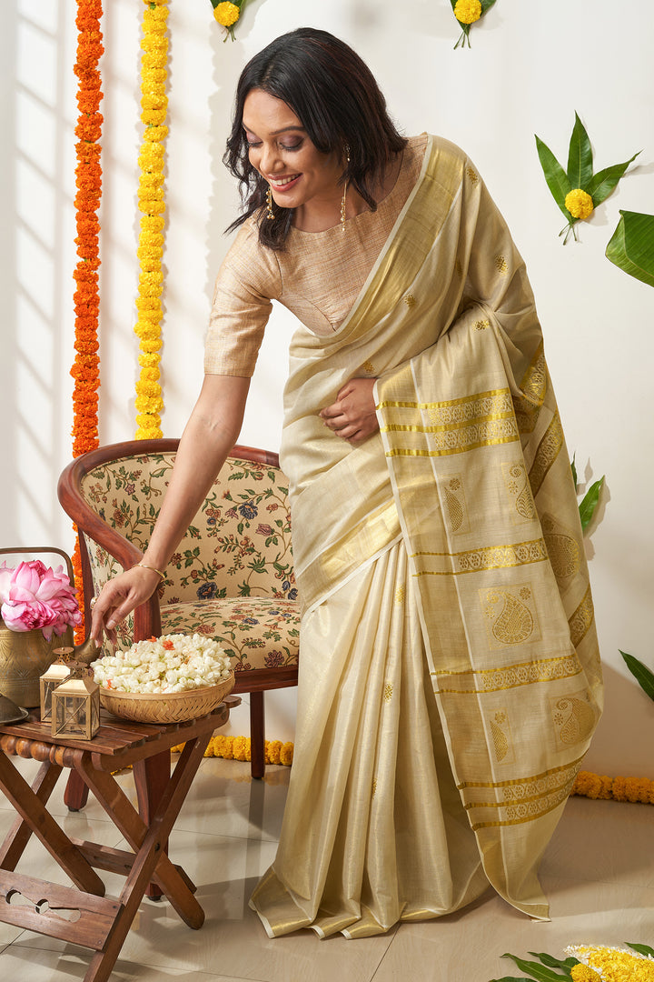Teejh Aarani Zari Work Kasavu Saree