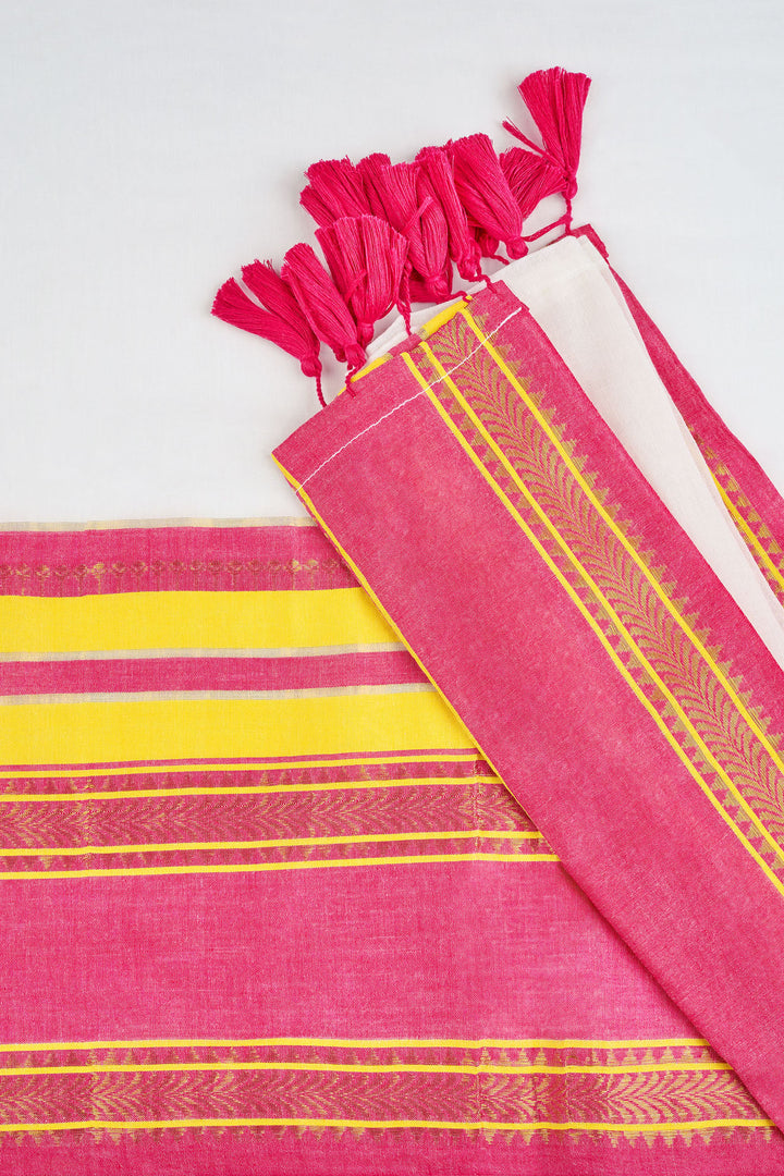 Teejh Sahya Off white and Magenta Mul Cotton Saree