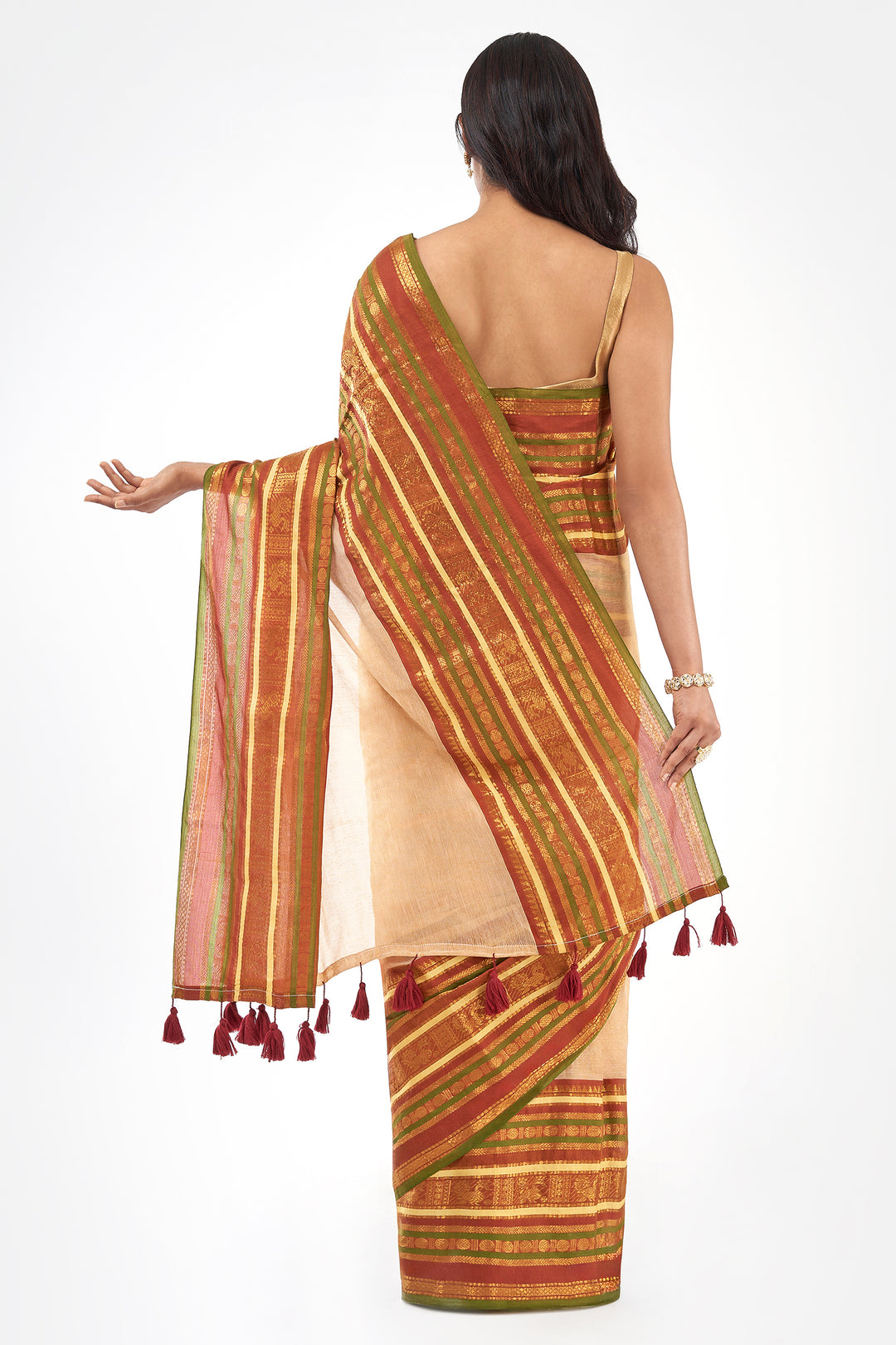 Teejh Sahya Off white, Pink and Green Mul Cotton Saree