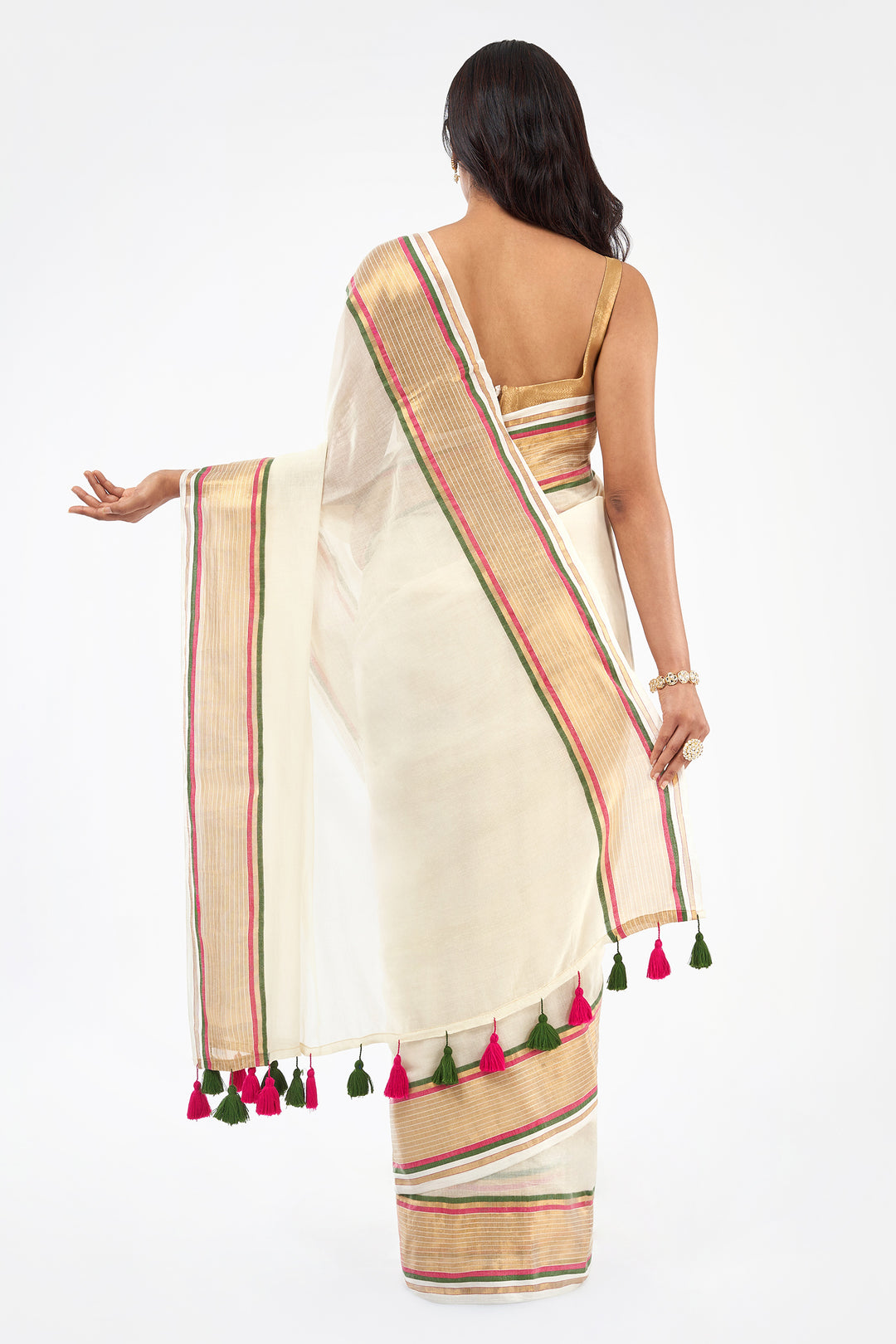 Teejh Sahya Off white and Golden Mul Cotton Saree