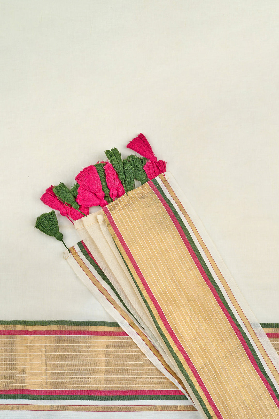 Teejh Sahya Off white and Golden Mul Cotton Saree