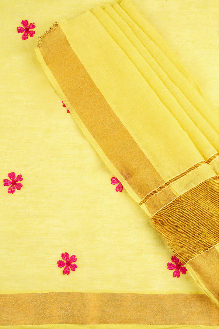 Teejh Pookal Off white and Yellow Floral Tassel Saree
