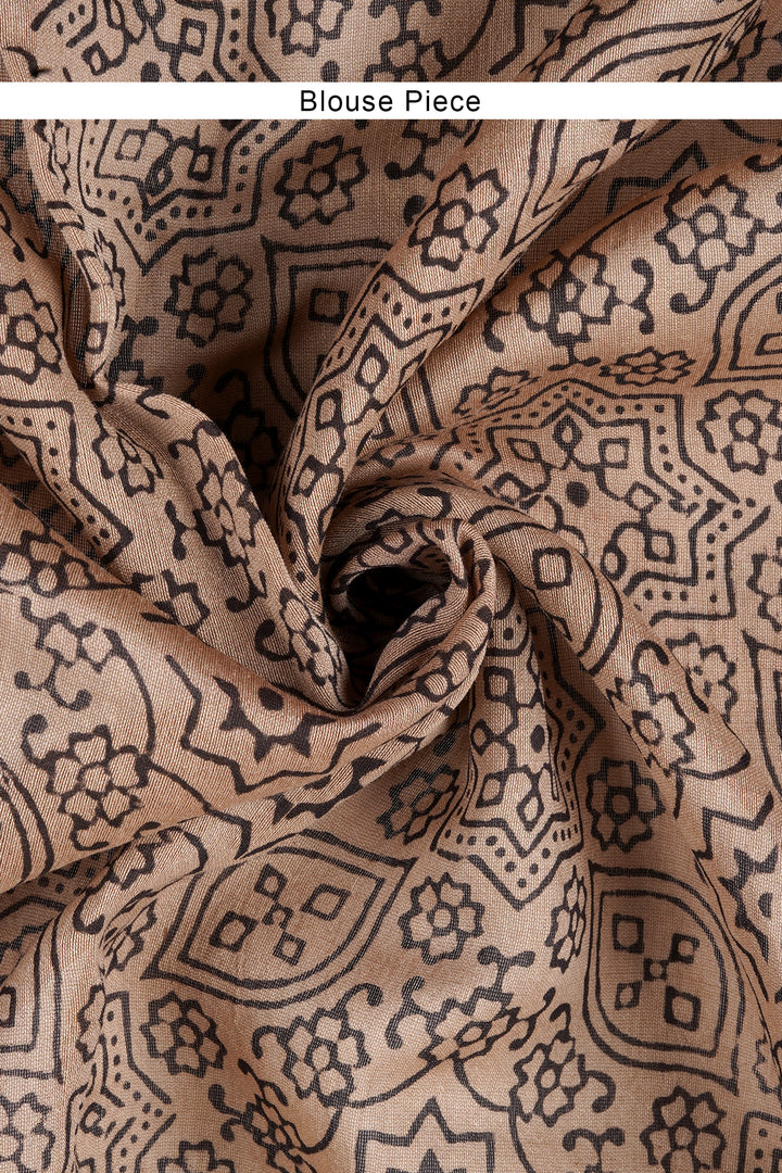 Teejh Nitya Black Block Print Chanderi Cotton Saree With Blouse Piece