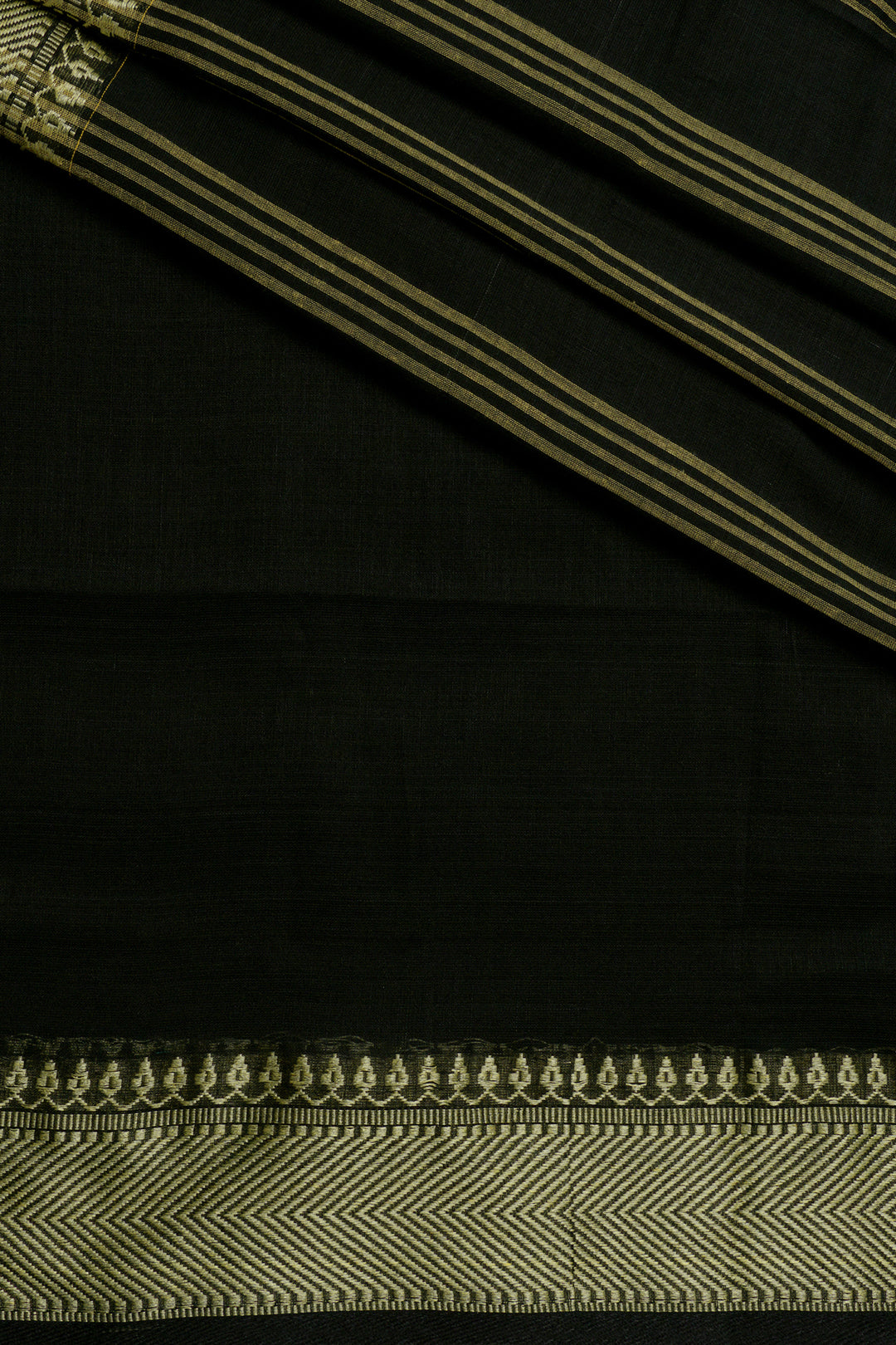 Teejh Midnight Muse Black Mulmul cotton weaving Saree with Blouse Piece