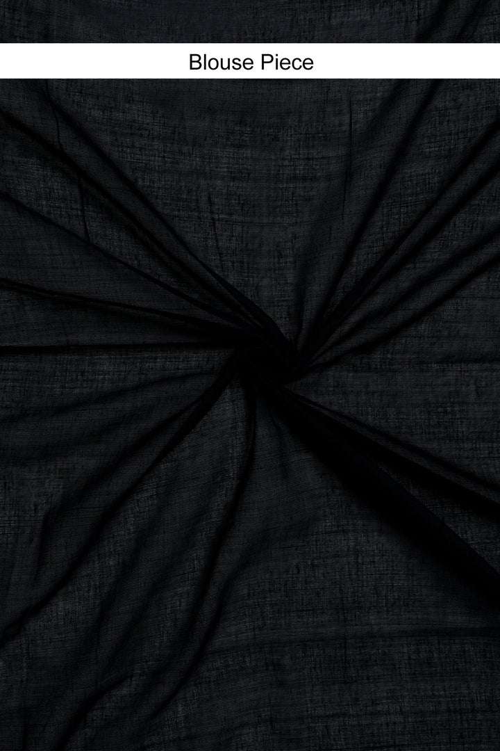 Teejh Midnight Muse Black Mulmul cotton weaving Saree with Blouse Piece