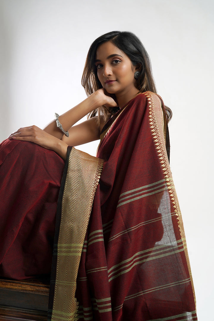 Teejh Magical Maroon Mulmul Cotton Saree with Blouse Piece