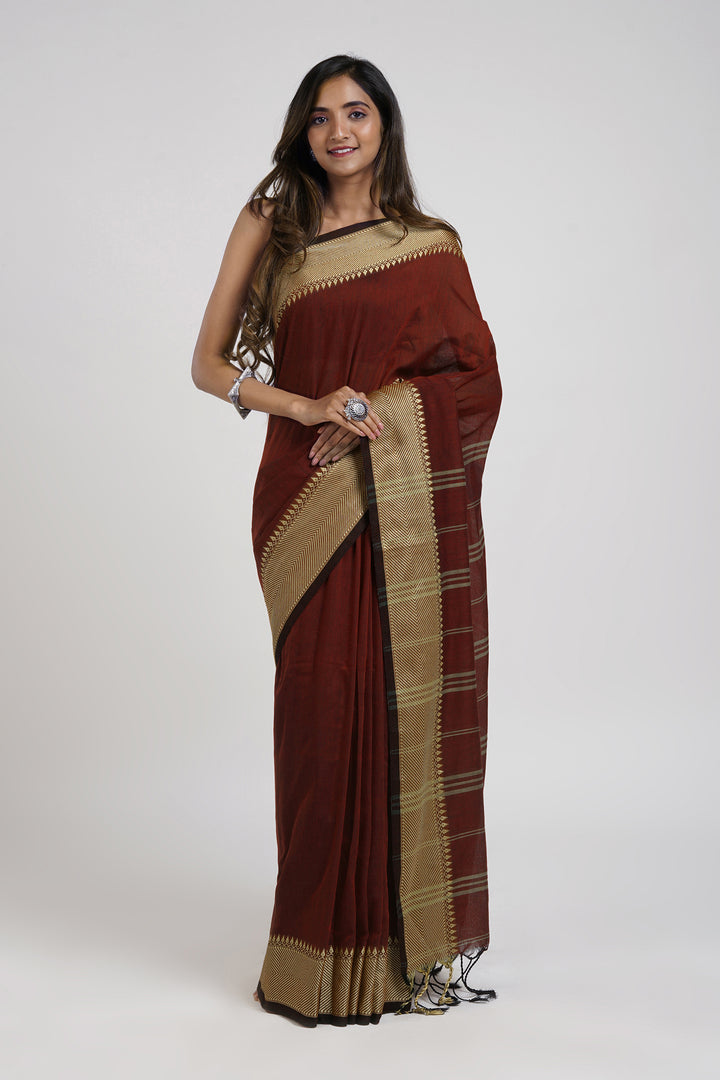 Teejh Magical Maroon Mulmul Cotton Saree with Blouse Piece