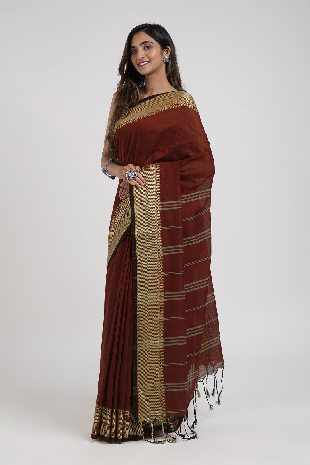 Teejh Magical Maroon Mulmul Cotton Saree with Blouse Piece