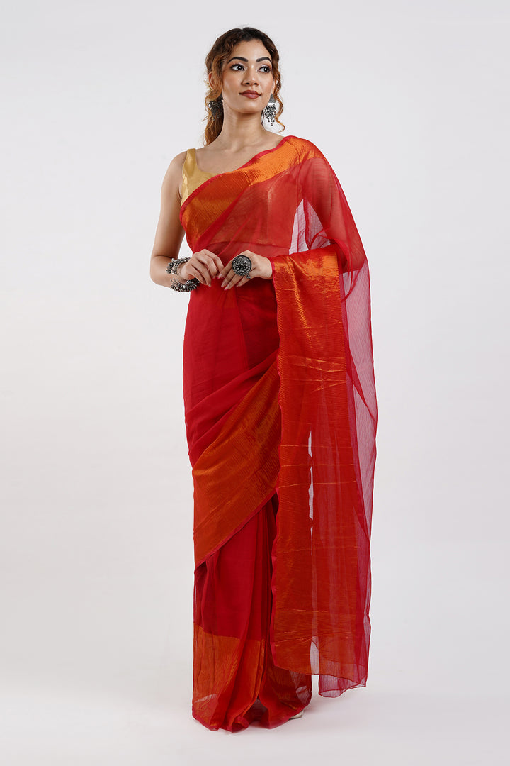 Teejh Sanah Red Chiffon Ready to Drape Saree