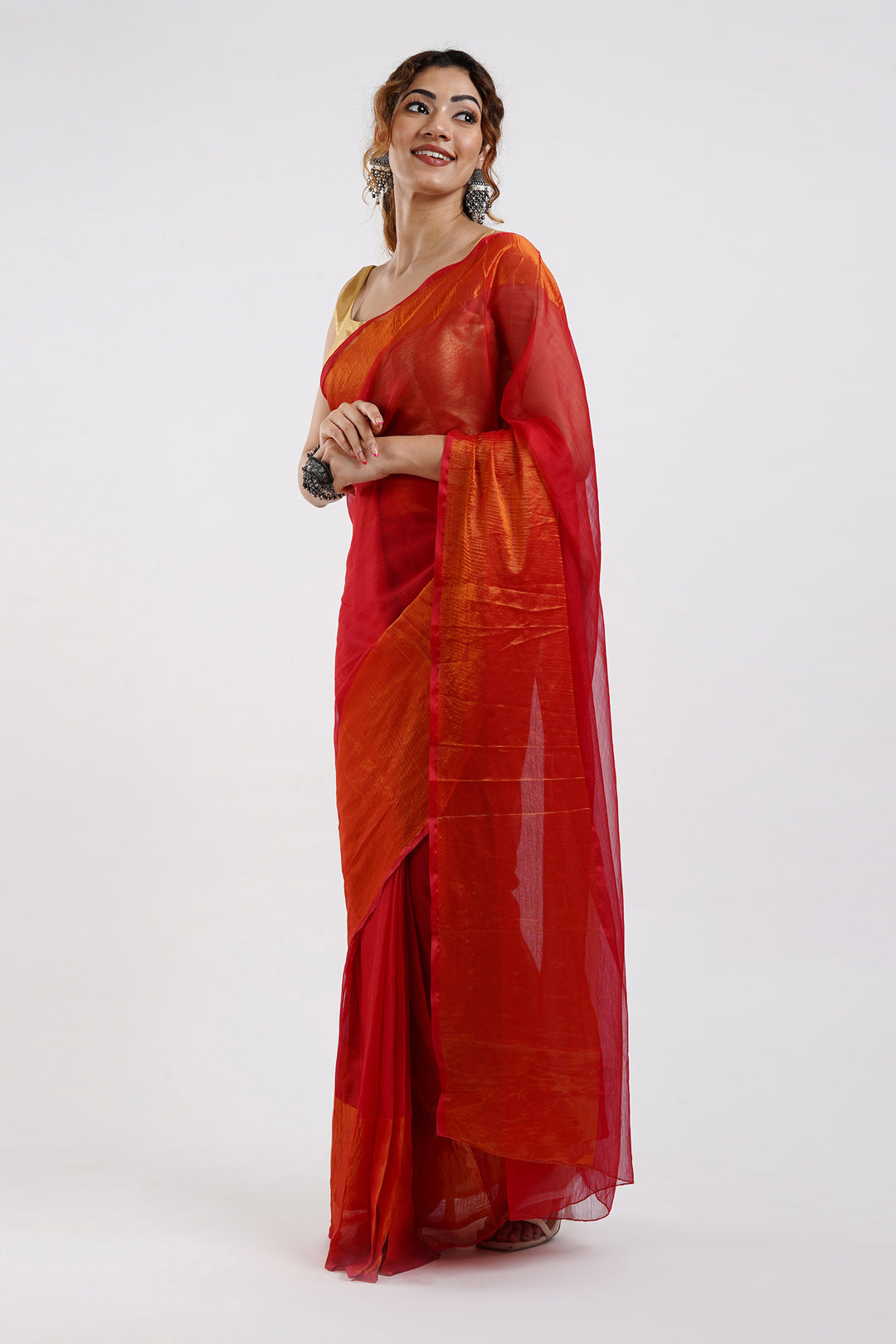 Teejh Sanah Red Chiffon Ready to Drape Saree