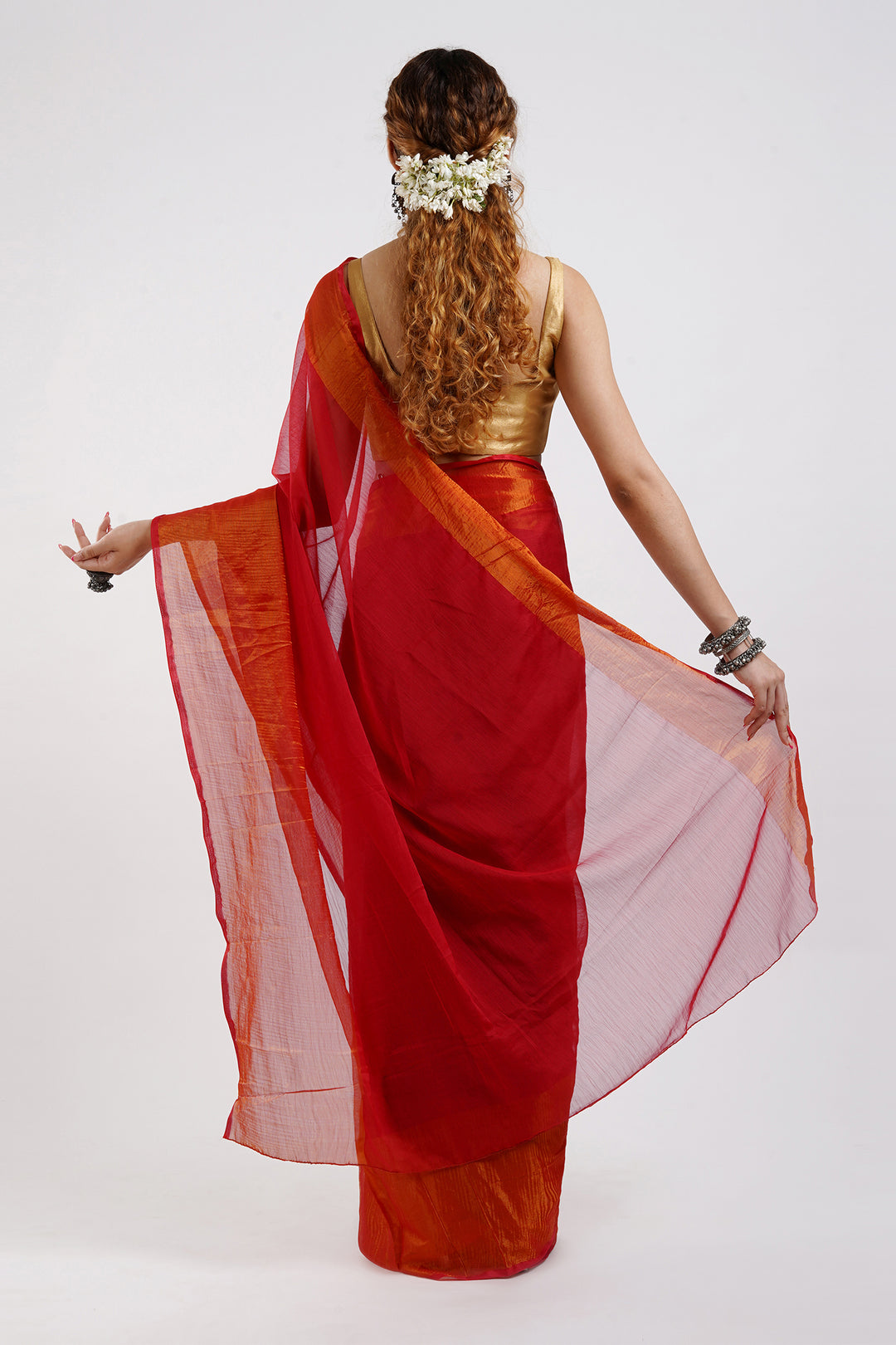 Teejh Sanah Red Chiffon Ready to Drape Saree
