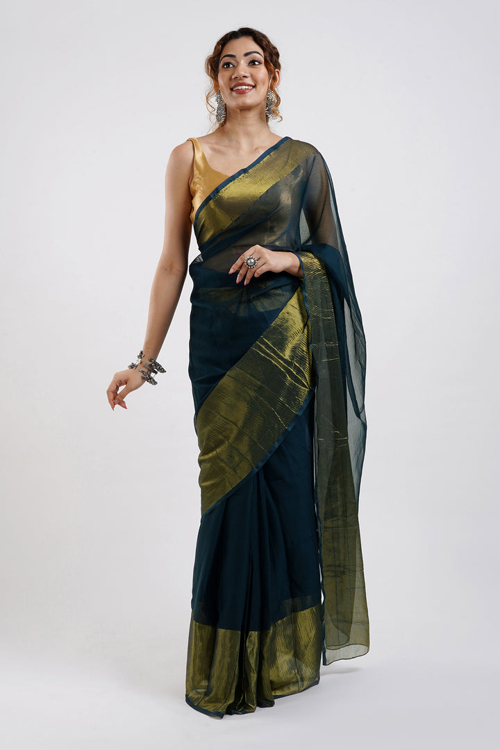 Teejh Sanah Blue Chiffon Ready to Drape Saree