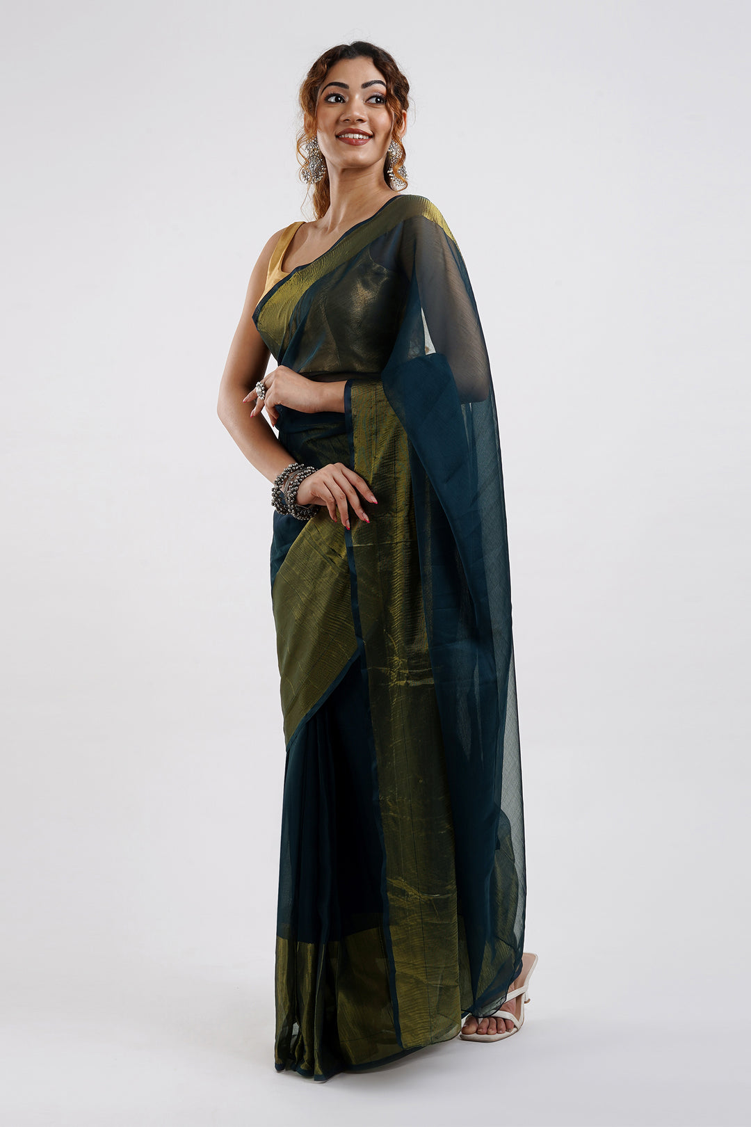 Teejh Sanah Blue Chiffon Ready to Drape Saree