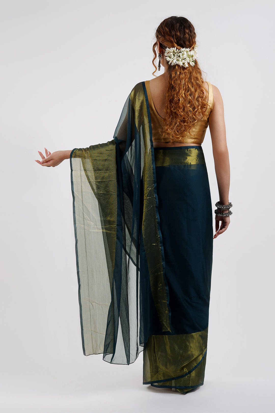 Teejh Sanah Blue Chiffon Ready to Drape Saree
