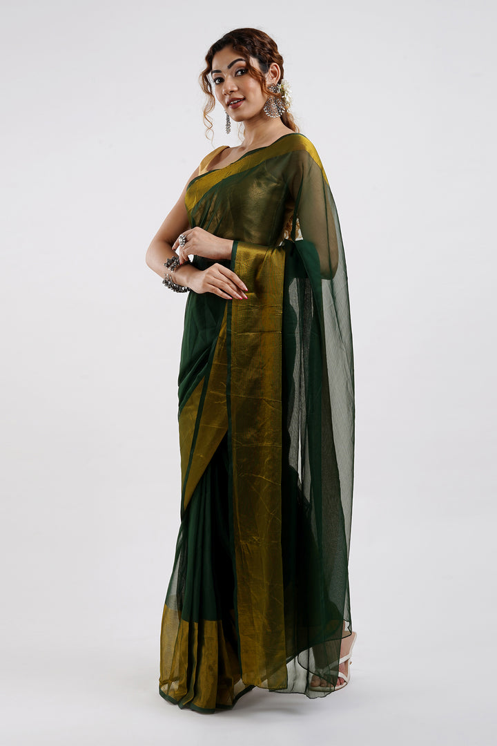 Teejh Sanah Bottle Green Chiffon Ready to Drape Saree